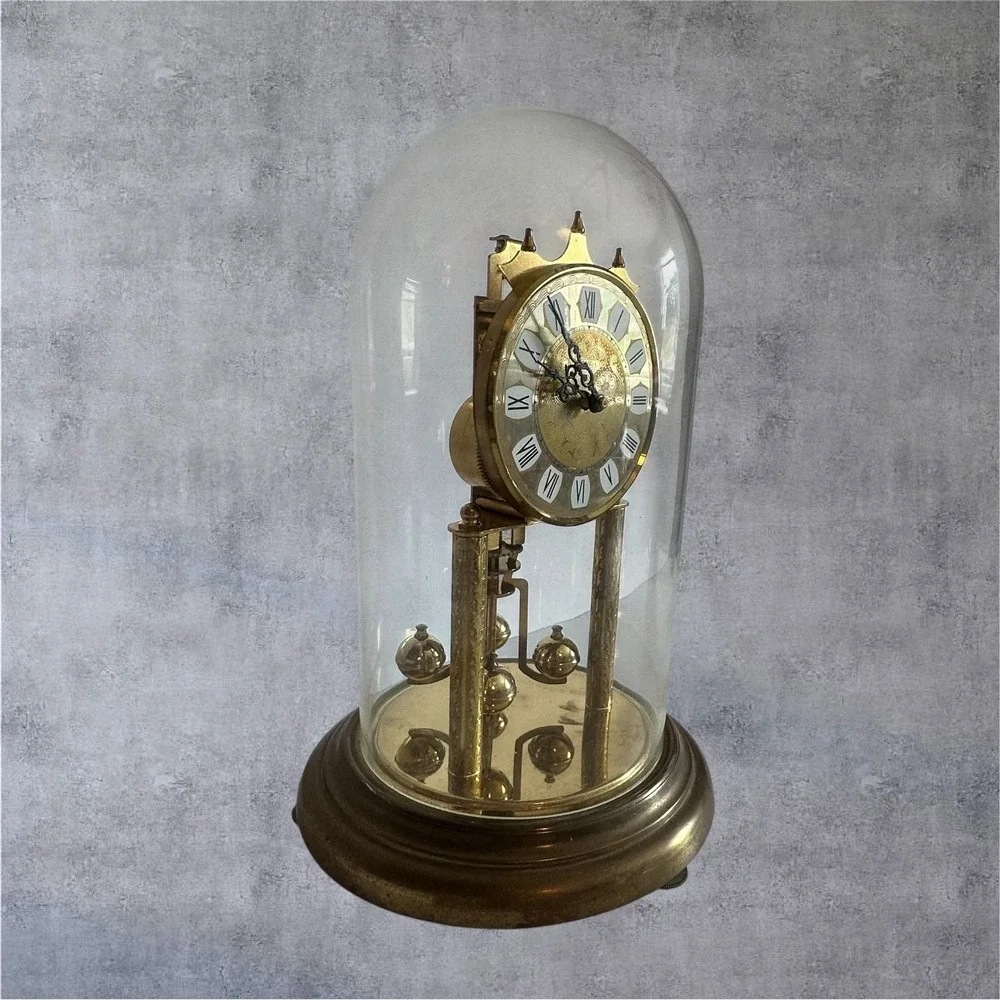 Haller Anniversary Clock Vintage‎ Gold Tone Glass Dome West Germany - Needs Work